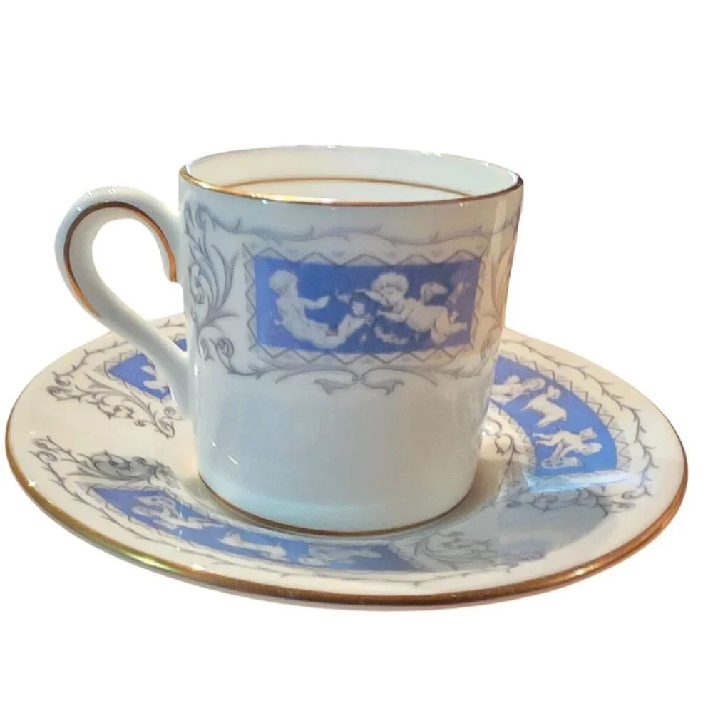 Vintage Coalport Revelry Blue Demitasse Cup & Saucer Set With Gold‎ Trim